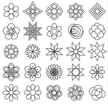 Beyaz arka planda, illüstrasyon boyama anahat çiçek vektör Icon set