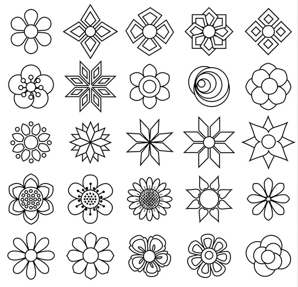 Outline Flower Vector Set Icon White Background Illustration Coloring — Stock Vector