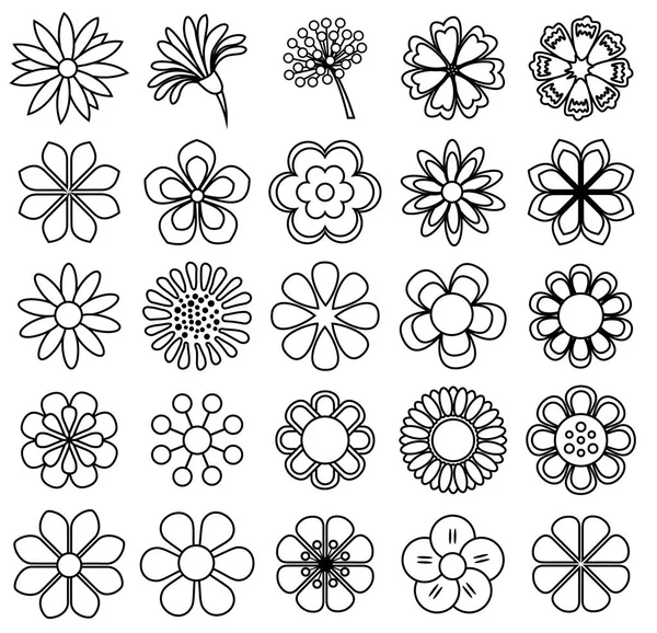 Outline Flower Icon Set Vector Draw — Stock Vector