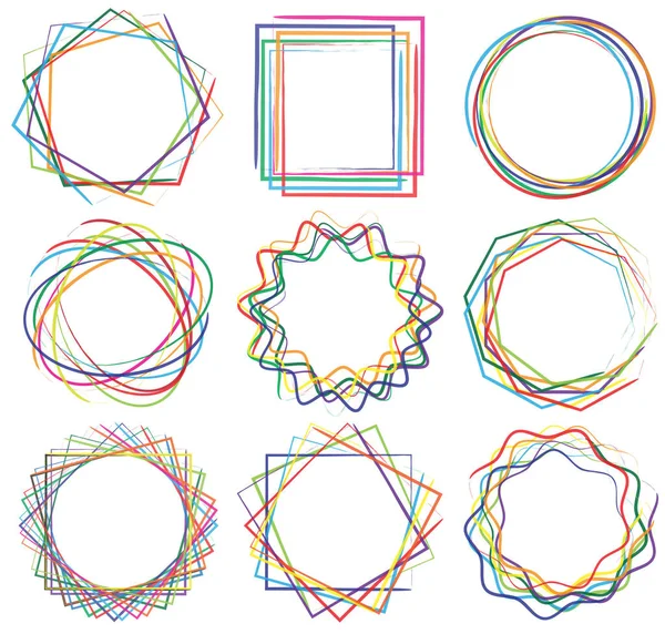 线条形状的艺术框架集 五颜六色的画笔向量 — 图库矢量图片