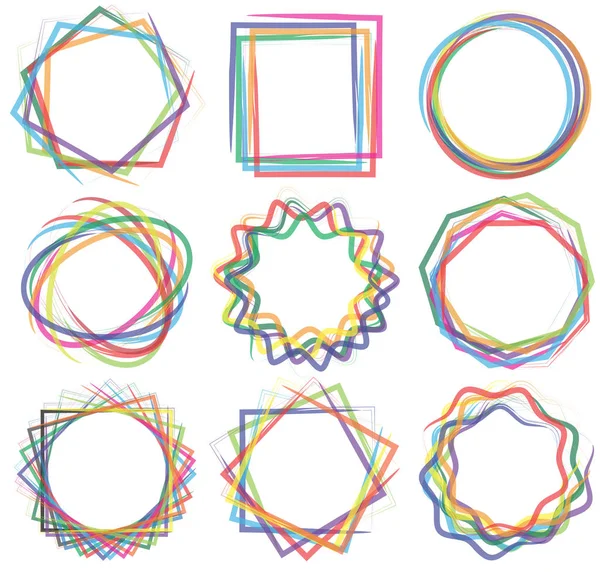 线条形状的艺术框架集 彩色画笔绘制矢量 — 图库矢量图片