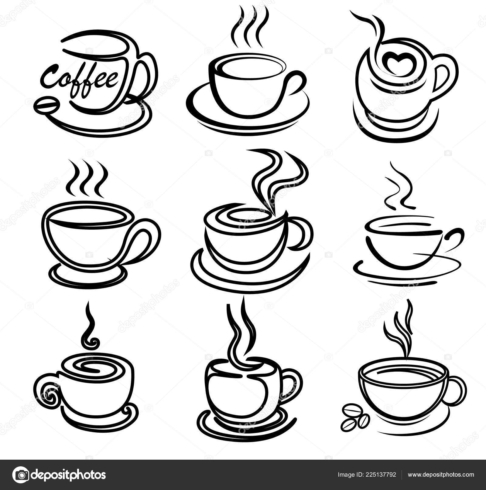 Coffee Cup Art Draw Vector Set Logo Design Template Illustration