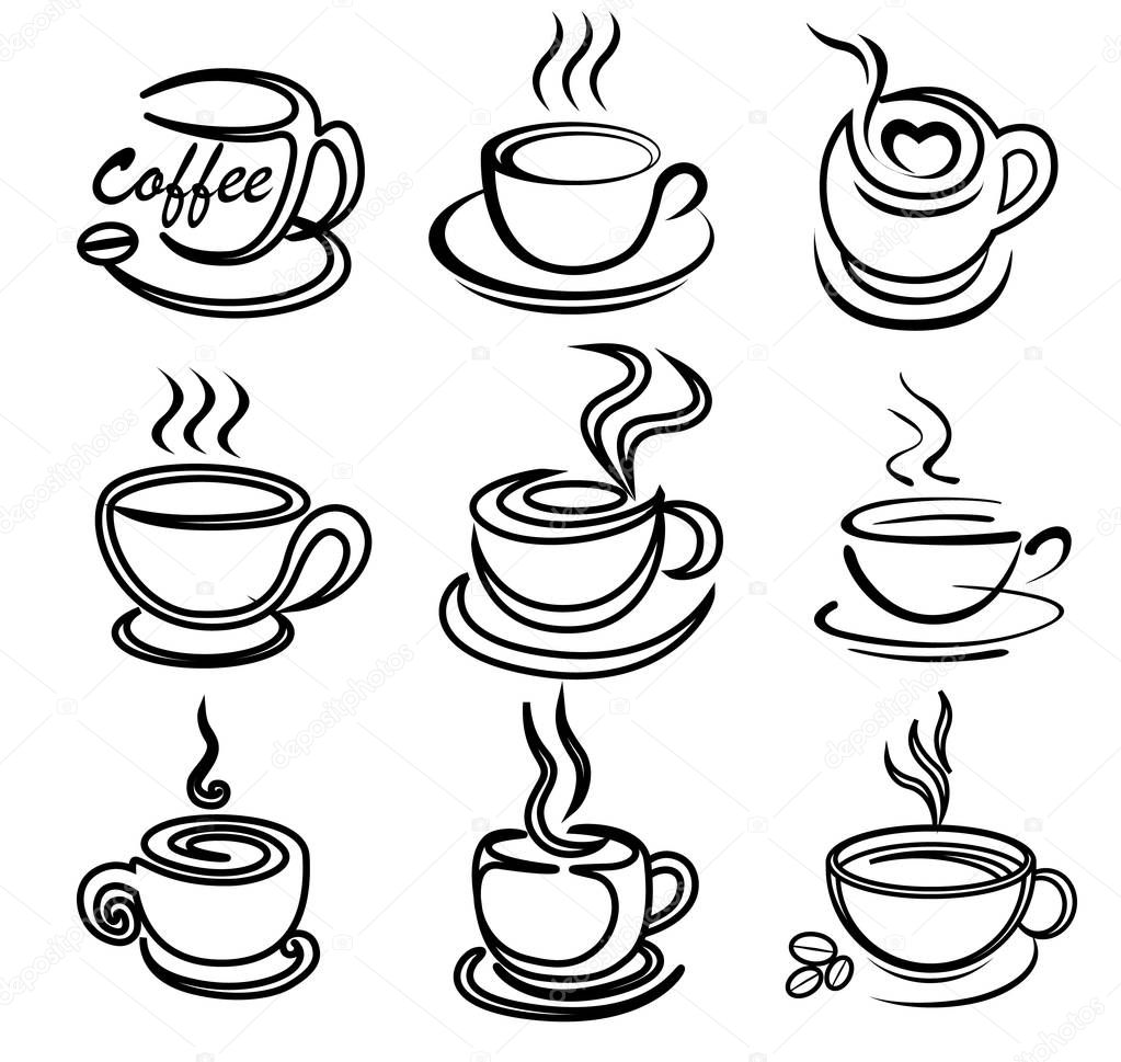 coffee cup art draw vector set for logo design, template, illustration