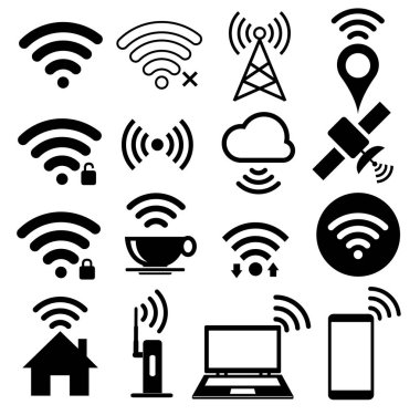 wifi düz işareti simgesi beyaz arka plan üzerinde seti