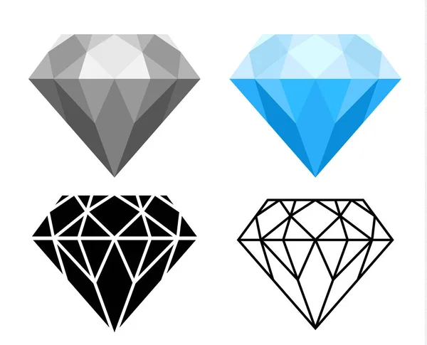 Conjunto Vectores Diamantes Azul Gris Icono Estilo Contorno Sobre Fondo — Vector de stock