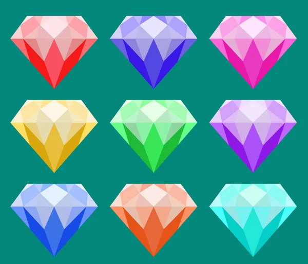 Juego Vectores Diamantes Colores Rojo Azul Púrpura Rosa Amarillo Verde — Archivo Imágenes Vectoriales