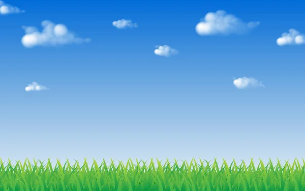 Grünes Gras Und Blauer Himmel Mit Wolke Und Kopierraum Vektorillustration — Stockvektor