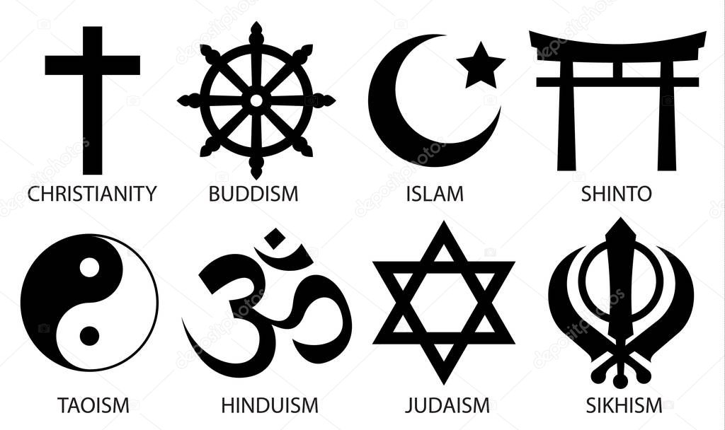 World religion symbol icon set on white background