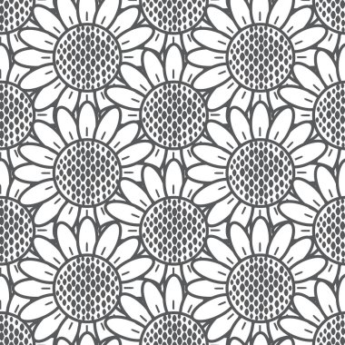 ayçiçeği desen dikişsiz, gri vektör illüstrasyon