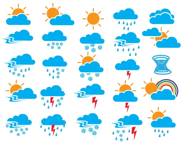 Symbole Météo Ensemble Hiver Grêle Pluie Arc Ciel Neige Foudre — Image vectorielle