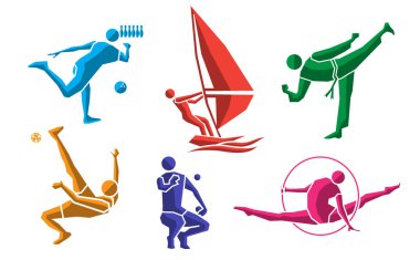 Renkli spor düz simgesi set 09