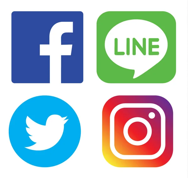 Phrae, Tayland - 8 Mart 2019: Popüler sosyal medya logosu Facebook, Instagram, Line, Twitter