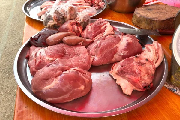 Part Pork Tray Sale Local Market Pai Thailand — Stock Photo, Image