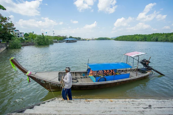 Krabi Thailand Feb 2018 Longtail Boats Anchored Port Krabi Province — Stock Photo, Image