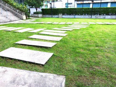 Çimento blok kaldırım kamu Park Bangkok Tayland için çimenlerin üzerinde