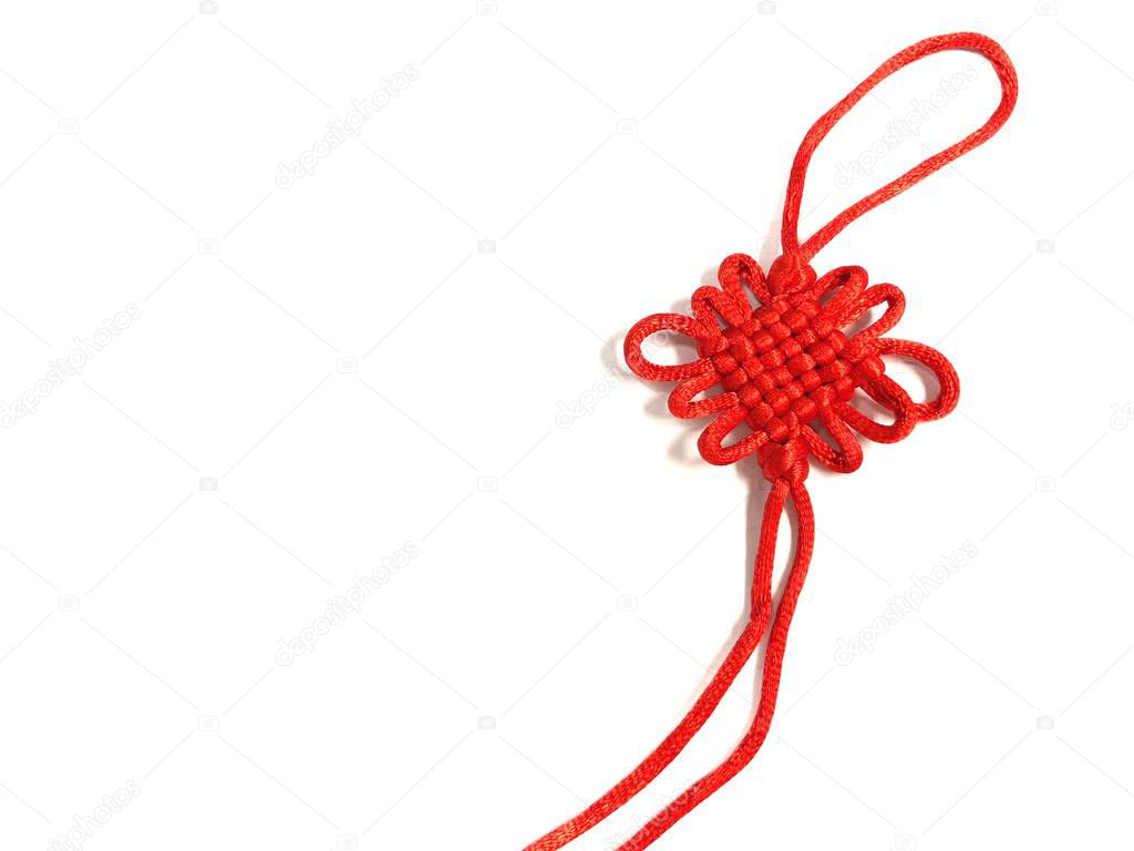Chinese knot traditional ornament means good luck on white background 