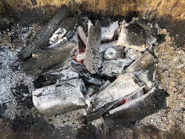 Details Der Holzkohle Zum Grillen Beim Picknick — Stockfoto