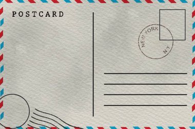 Kirli lekeli boş havayolu kartpostalının arkası. 