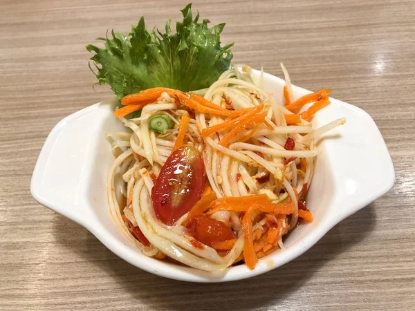 Salada Mamão Picante Somtum Língua Tailandesa Que Serve Mesa — Fotografia de Stock