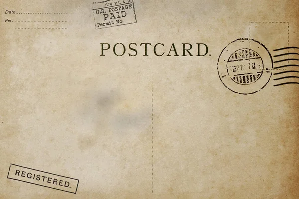 Tarjeta Postal Parte Posterior Vieja Con Mancha Sucia —  Fotos de Stock