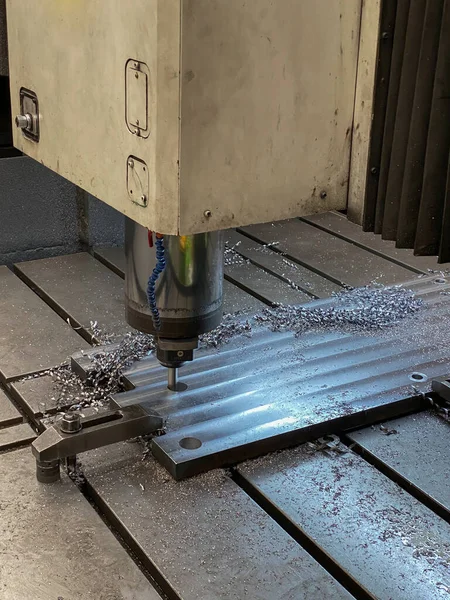 Cnc Machine Axes Sont Processus Travail Sur Usine Métal Processus — Photo