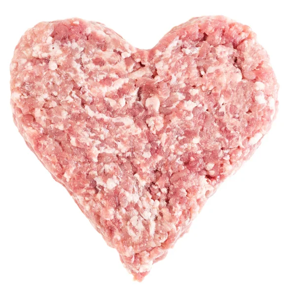 Hamburguesa Carne Roja Cruda Para Hamburguesas Forma Corazón Aislado Sobre — Foto de Stock