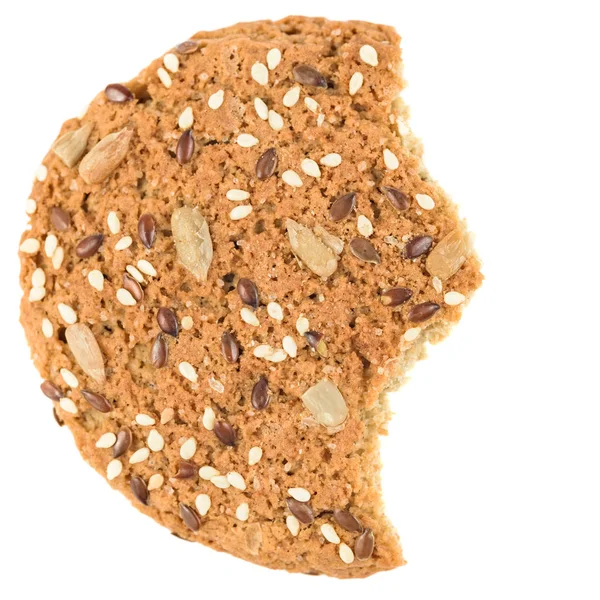 Bitten Havremjöl Cookie Bevattnas Med Solros Frön Linfrön Och Sesamfrön — Stockfoto