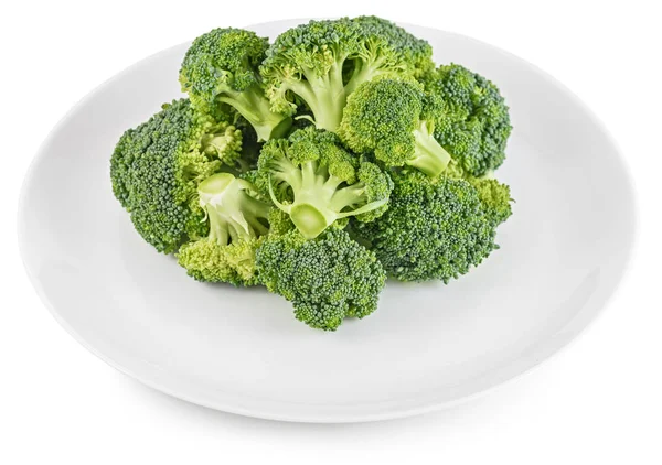 Raw Broccoli Vegetable Plate Isolated White Background — Stock Photo, Image