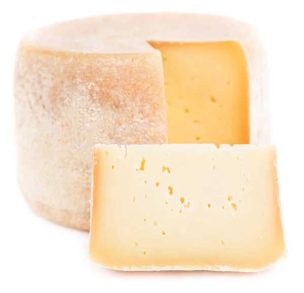 Kawałek z naturalnego twardego sera na białym tle Obrazy Stockowe bez tantiem