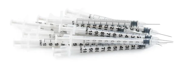 Fecskendők az inzulint izolált fehér — Stock Fotó