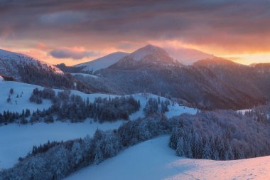karda orman ve dağların doğal görünümü