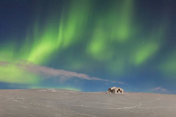 Vista Panorámica Aurora Boreal Sobre Casa Laguna Glaciar Jokulsarlon Islandia — Foto de Stock