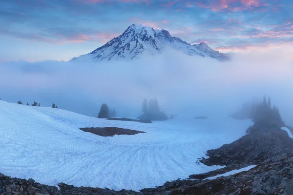 Vista Panorâmica Montanhas Rochosas Neve Inverno — Fotografia de Stock