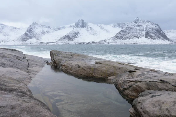 Vyhlídkový Pohled Norské Alpy Moře Zimě — Stock fotografie