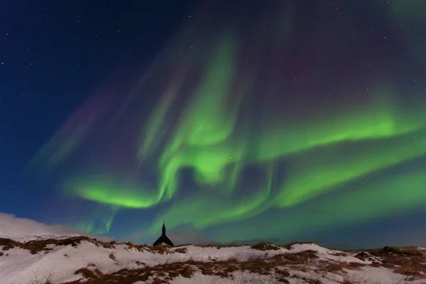 Vista Panorámica Las Luces Boreales Verdes — Foto de Stock