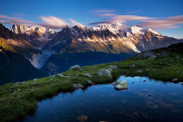 Scenic view of mountains reflecting in water