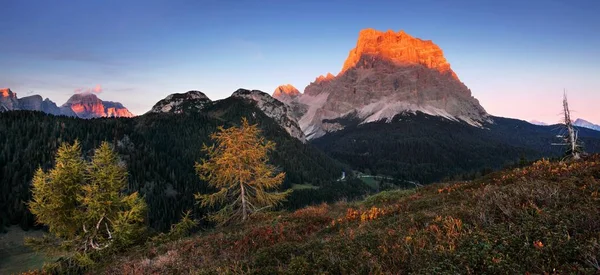 Vista Panorámica Montañas Bosques Atardecer — Foto de Stock