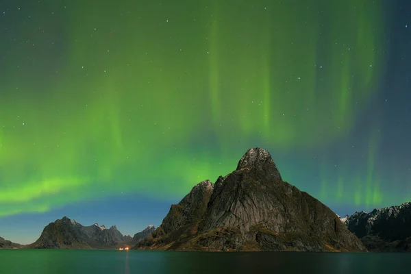 Vista Panorámica Las Luces Boreales Verdes — Foto de Stock