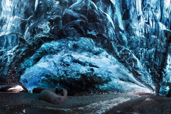 Vista Panorâmica Caverna Gelo Parque Nacional Vatnajokull Skaftafell Islândia — Fotografia de Stock