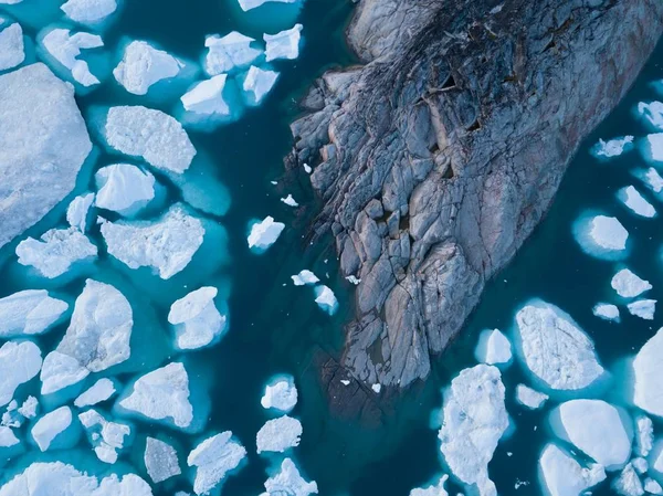 Icebergs Drone Aerial Image Top View Climate Change Global Warming — Stock Photo, Image