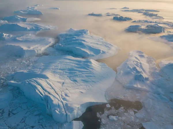 Buzdağları Iklim Değişikliği Küresel Isınma Hava Görüntüsü Yolluyor Ilulissat Grönland — Stok fotoğraf