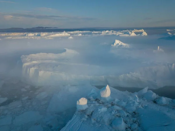 Icebergs Drone Air Image Top View Climate Change Global Warming — стокове фото