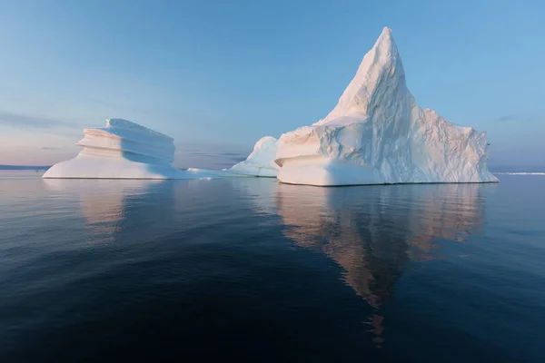 Huge Icebergs Different Forms Disko Bay West Greenland Source Jakobshavn — Stock Photo, Image