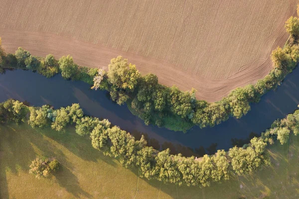 Vue Dessus Rivière Avec Des Virages Méandres Forêts Verdoyantes Plein — Photo