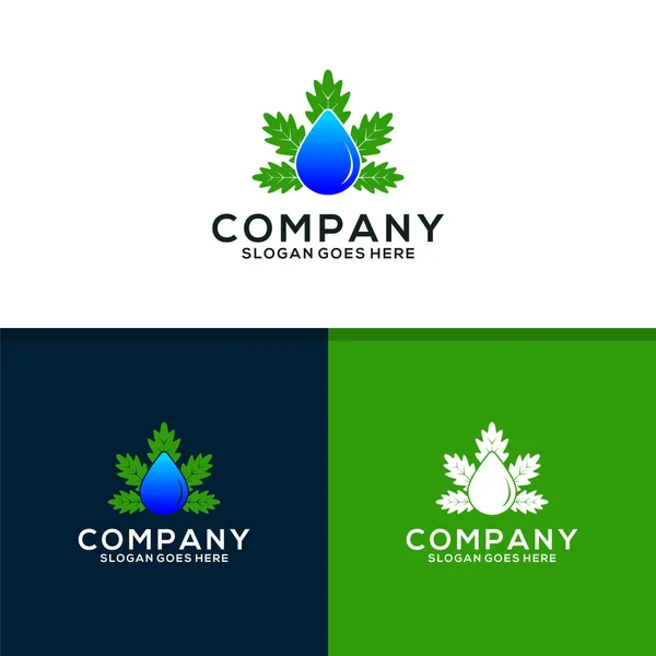 Eau Avec Feuille Modèle Conception Logo Cannabis — Image vectorielle