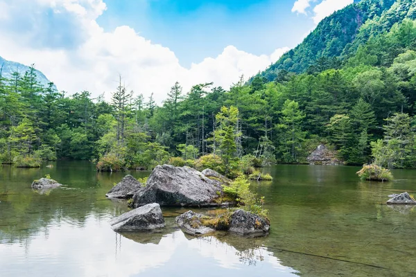 Myojin pond at Hotaka Rear Shrine in Kamikochi, Nagano, Japan. — Stock Photo, Image