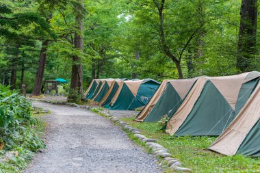 Camping area at kamikochi in summer, Nagano, Japan.