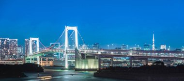 Odaiba Rainbow köprüsünün Şehir gece görünümü Panorama görünümü , Tokyo , Japonya.