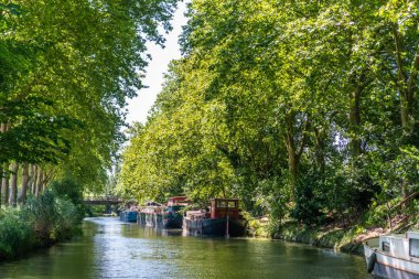 Toulouse,Fransa - Haziran.30.2018:Toulouse Canal du Midi kanalında yaz görünümü, güney Frangı