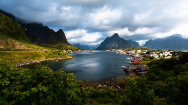 Reine, Norveç 'in Lofoten Adaları' ndaki Norveç balıkçı köyü..